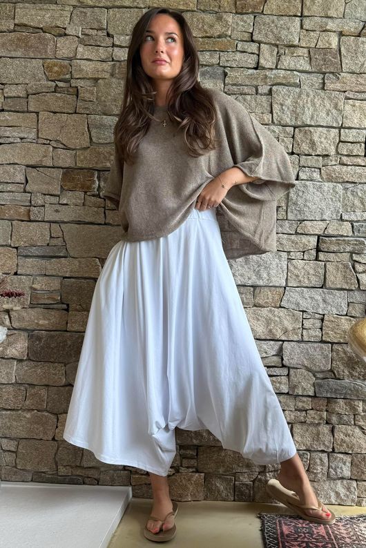 Oscar Asymmetric Hareem Skirt Pant White